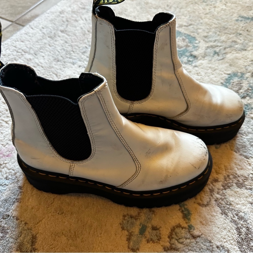Doc Marten Platform White Chelsea Boots - Picture 3 of 5